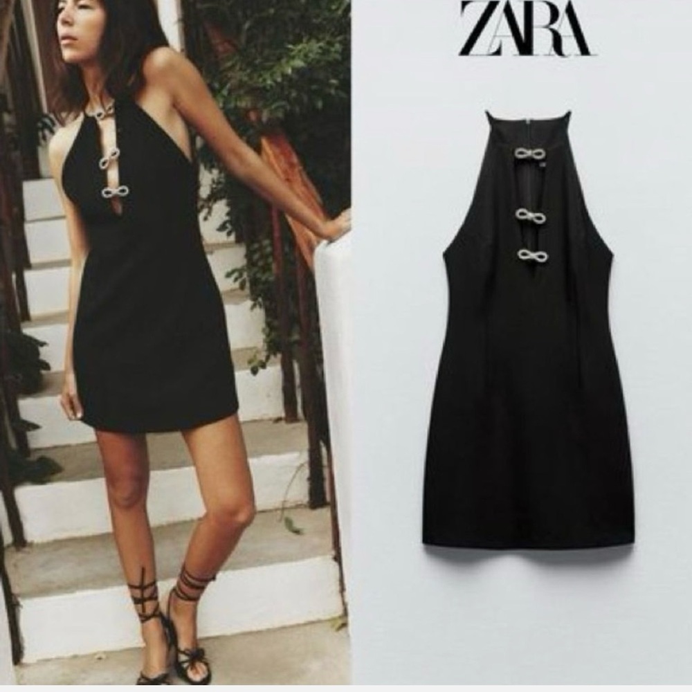 Zara Black Mini Dress with Halter Neck